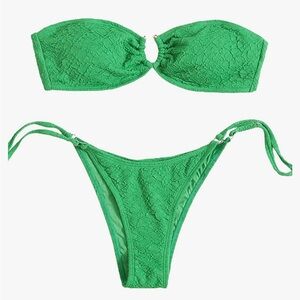 MakeMeChic 2 Piece Bandeau Bikini Strapless Bathing Suit U Ring Green